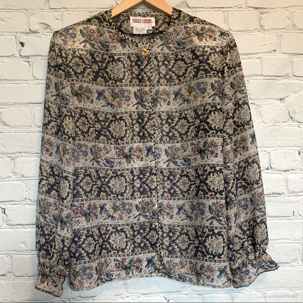 Maggie London floral blouse w/shoulder pads sz 8